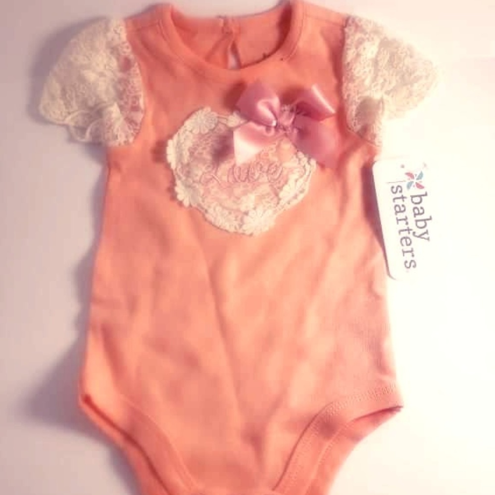 Adorable Peach Lace Baby Girl Bodysuit 9M